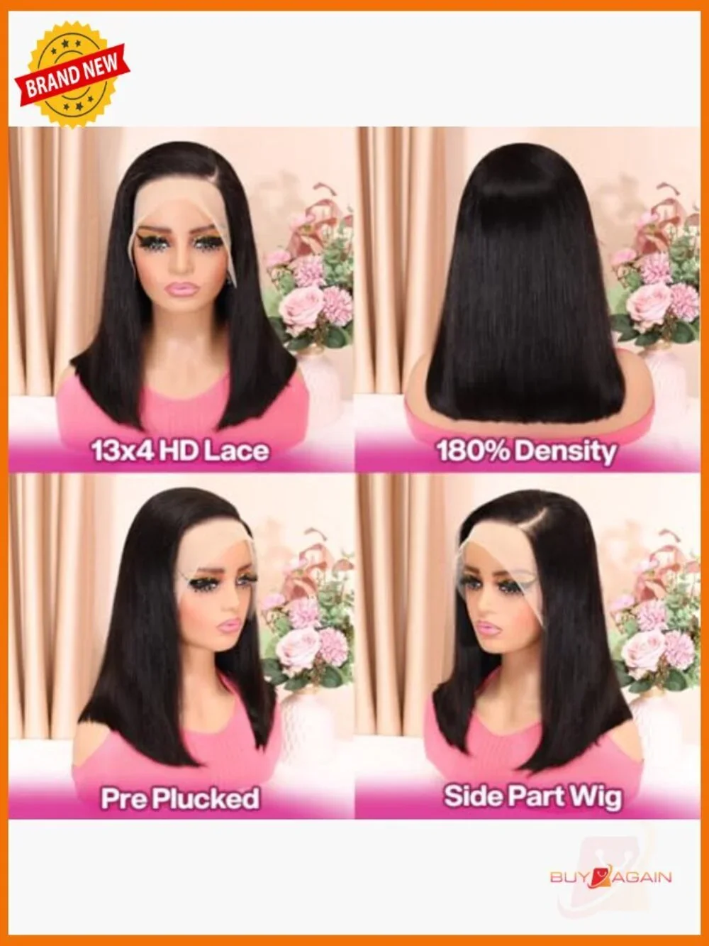 100% Human Hair Bob Wig 13x4 HD Lace Front Glueless Pre Plucked 14 Inch